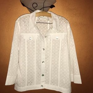 Alfred Dunner Eyelet Jacket, white, size 16, EUC